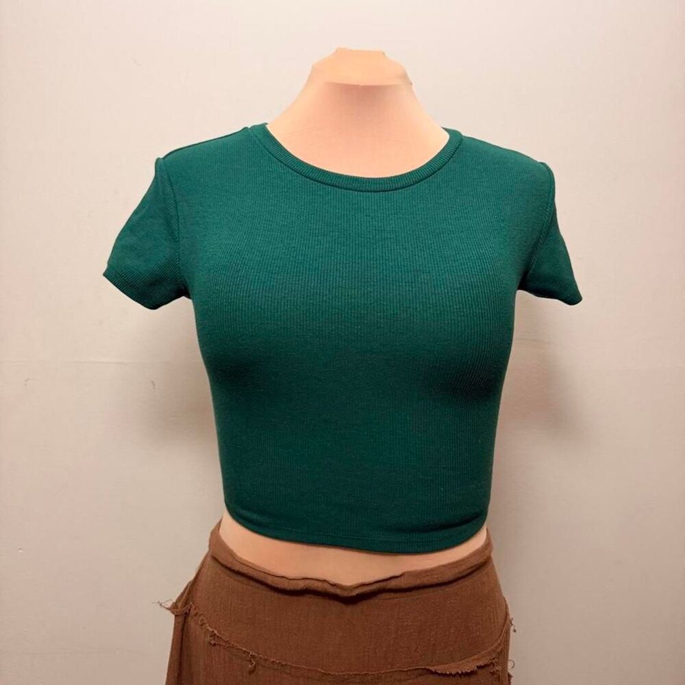 Y2K Garage Forest Green Ribbed Baby Tee Size S